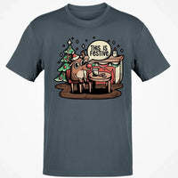 Humorous Holiday Reindeer Tee, This Is Festive Christmas T-Shirt, Retro Xmas Graphic Shirt, Adorable Festive Season Present T-Shirt