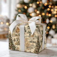 Snowy Christmas Cabin Gift Wrap, Vintage Winter Village Wrapping Paper, Nostalgic Holiday Scene Wrapping Paper, Seasonal Present Gift Wrap