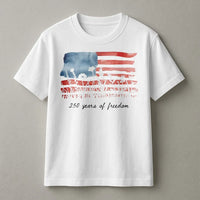 America 250 Years of Freedom T-Shirt | Watercolor Flag with Floral Silhouette Art | Soft Breathable Cotton Tee | Patriotic 4th of July Gift