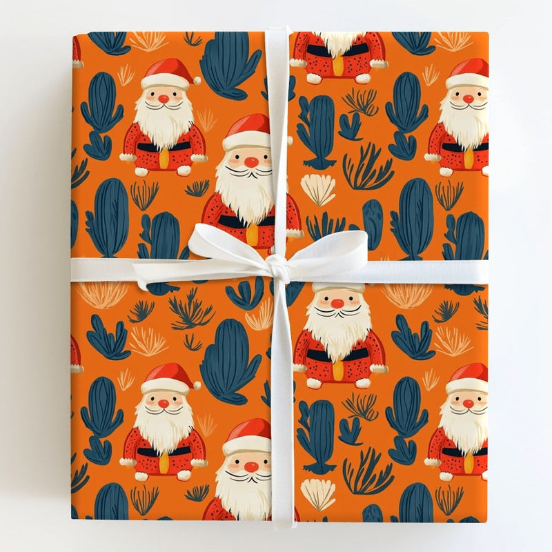 Desert Christmas Gift Wrap, Southwestern Santa Wrapping Paper, Cactus Holiday Present Wrapping Paper, Retro Orange Holiday Present Gift Wrap