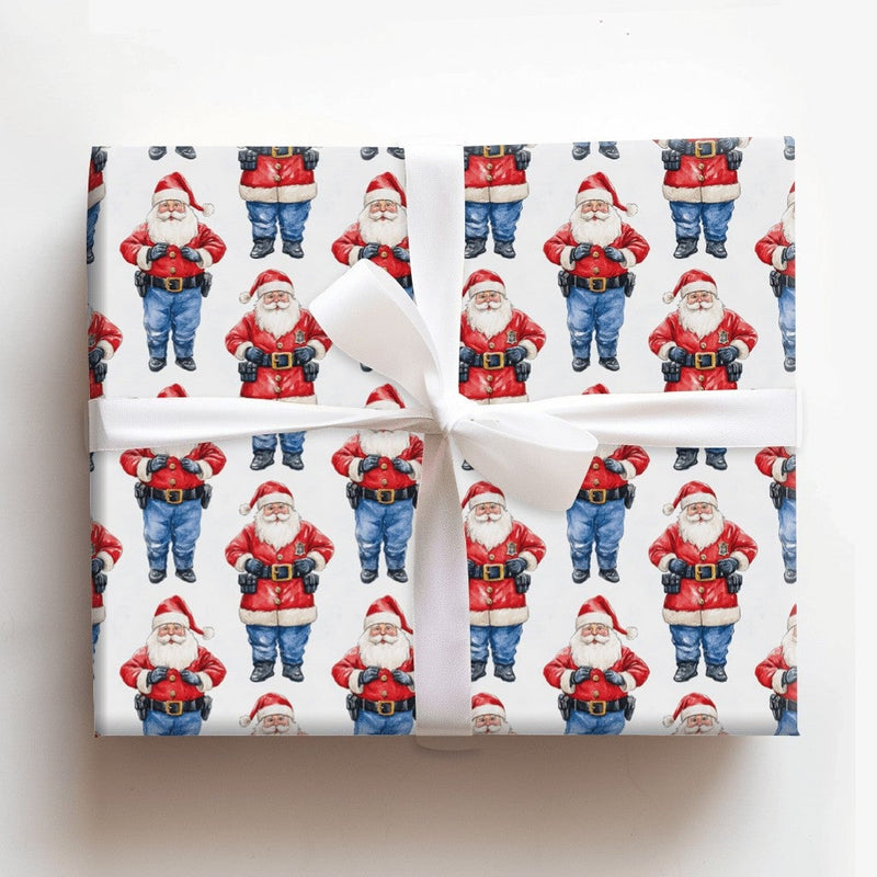 Law Enforcement Santa Claus Gift Wrap, Police Officer Santa Wrapping Paper, Cop Santa Holiday Paper, Christmas Present Wrapping Paper Roll