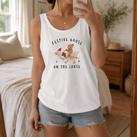 Christmas Goose Tank, Festive Goose on the Loose Tank Top, Retro Gingerbread Goose Sleeveless Tee, Humorous Holiday Tank Top, Xmas Present