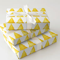 Watercolor Holiday Wrapping Paper, Yellow Christmas Tree Wrapping Paper, Modern Xmas Gift Wrap, Minimalist Festive Tree Wrapping Paper Roll