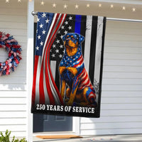 Rottweiler Thin Blue Line Garden Flag | 250 Years of Service Patriotic Dog | Double-Sided Weather-Resistant Polyester | Police Support Gift