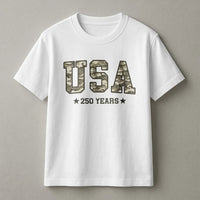 Camo USA T-Shirt | 250 Years America Patriotic Design | Soft 100% Cotton Unisex Tee | 4th of July Gift for Patriots