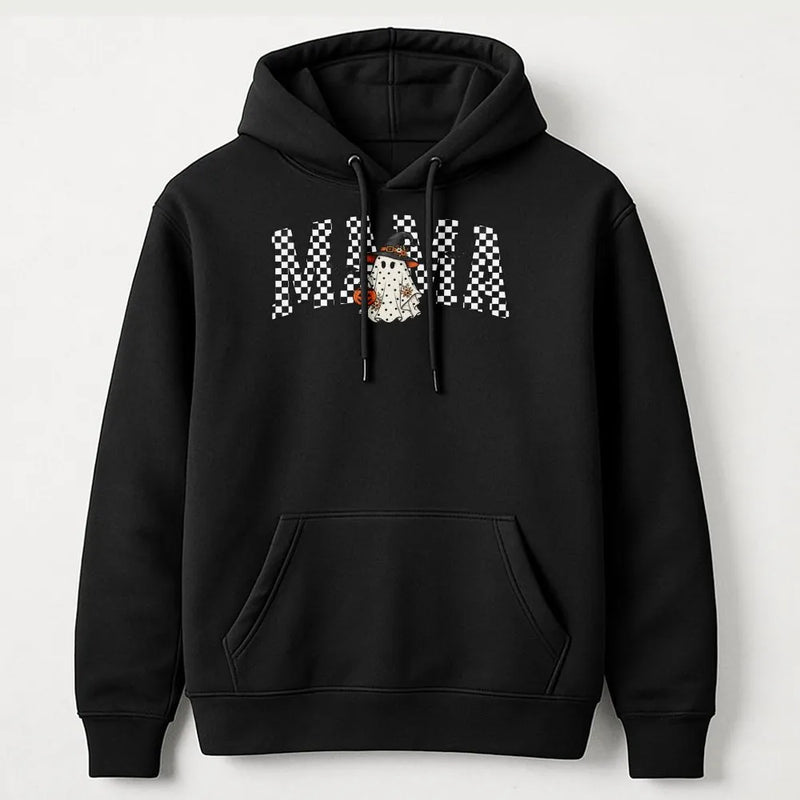 Christmas Mama Hoodie, Mama Checkerboard Gingerbread Hoodie, Gingerbread Man Hooded Sweatshirt, Retro Holiday Mama Pullover, Present for Mom