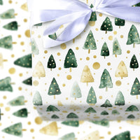 Green and Gold Holiday Gift Wrap, Watercolor Christmas Tree Wrapping Paper, Modern Festive Tree Wrapping Paper, Elegant Xmas Wrapping Paper