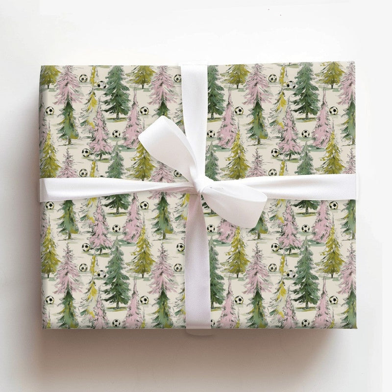Sports Watercolor Holiday Gift Wrap, Soccer Christmas Tree Wrapping Paper, Soccer Player Christmas Gift Wrapping Paper, Winter Present Paper