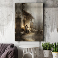 Holy Family Manger Print, Nativity Scene Canvas Wall Art, Religious Christmas Poster, Christian Holiday Decor, Digital Download