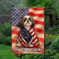 Shih Tzu Garden Flag | 250 Years Strong Patriotic Design | Double-Sided Weather-Resistant Polyester | Dog Lover Gift