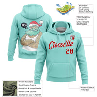 Ice Blue Red White Holiday Hoodie, Custom Christmas Santa Hoodie, Personalized Name Number Sweatshirt, Stitched Xmas Pullover Hoodie Present