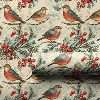 Winter Bird Botanical Gift Wrap, Vintage Robin Christmas Wrapping Paper, Pine Holly Berry Wrapping Paper, Rustic Holiday Present Wrap