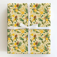 Pinecone Berry Holiday Gift Wrap, Watercolor Lemon Christmas Wrapping Paper, Botanical Winter Wrapping Paper, Citrus Festive Gift Wrap Roll