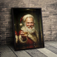 Humorous Christmas Canvas Print, Santa Claus Whiskey Canvas Art, Santa Holiday Wall Art, Humorous Xmas Portrait Canvas, Holiday Present for Him