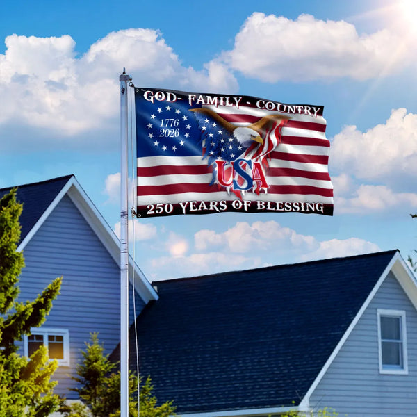 Betsy Ross 250 Years of Blessing Flag | 1776-2026 USA Patriotic House Flag | Double-Sided Polyester | God Family Country Eagle Design