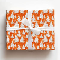 Orange Watercolor Gift Wrap, Pine Tree Christmas Wrapping Paper, Winter Forest Wrapping Paper, Modern Holiday Present Paper Roll