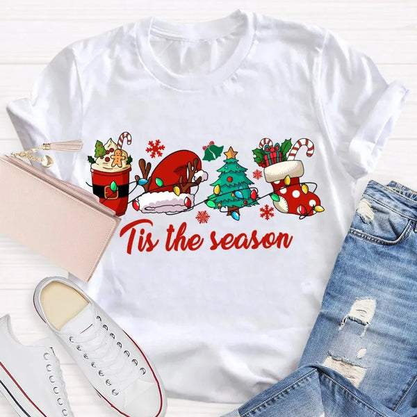 Festive Holiday Graphic Tee, Christmas Tree Santa Hat T-Shirt, Adorable Merry Christmas Winter Shirt, Family Holiday Apparel 
