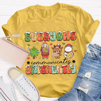 Festive Lights Neurodiversity Tee, Everyone Communicates Differently Christmas Shirt, SPED Teacher Holiday T-Shirt, ASL Xmas Present