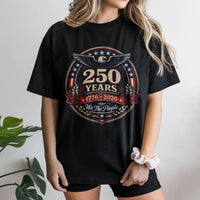 250 Years America T-Shirt | 1776-2026 Patriotic Eagle Badge Design | Premium Soft Cotton Tee | Gift for History Buffs