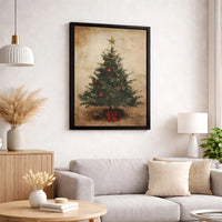 Vintage Holiday Canvas Wall Art, Christmas Tree Canvas Print, Red Ornaments Winter Tree Canvas, Digital Download Xmas Home Decor