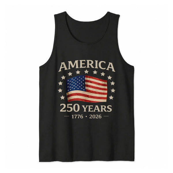 America 250 Years Tank Top | Vintage USA 250th Anniversary 1776-2026 Flag Design | Soft Breathable Unisex Tank | Patriotic Gift for American History Fans