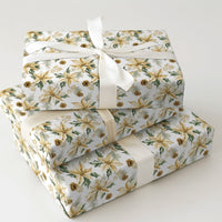 Floral Holiday Gift Wrap Roll, Golden Poinsettia Christmas Wrapping Paper, Pinecone Botanical Wrap, Traditional Xmas Present Paper