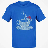 Sparkling Santa Hat Coffee Cup Tee, Love Coffee Graphic T-Shirt, Christmas Coffee Lover Shirt, Winter Holiday Season Graphic Tee