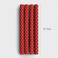 White Snowflakes Gift Wrap, Red Snowflake Christmas Wrapping Paper, Festive Winter Present Paper, Holiday Wrapping Paper, Xmas Gift Wrap