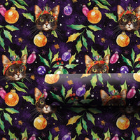 Tortoiseshell Holiday Cat Gift Wrap, Christmas Cat Wrapping Paper, Watercolor Kitty Ornament Present Paper, Cat Lover Festive Gift Wrap