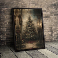 Moody Rustic Holiday Canvas Wall Art, Vintage Christmas Tree Canvas Print, Festive Winter Canvas, Printable Digital Download Present