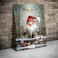 Snowy Winter Woodland Forest Print, Christmas Gnome Canvas Wall Art, Adorable Holiday Gnome Poster, Festive Digital Download Home Decor