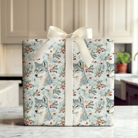 Christmas Wolves Gift Wrapping Paper, Watercolor Winter Wolf Wrapping Paper, Rustic Wildlife Present Wrap, Holiday Evergreen Gift Wrap Roll