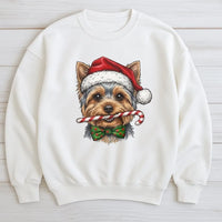 Santa Hat Yorkie Dog Crewneck, Yorkie Christmas Sweatshirt, Adorable Holiday Yorkie Pullover, Christmas Dog Sweater, Xmas Present for Dog Lover