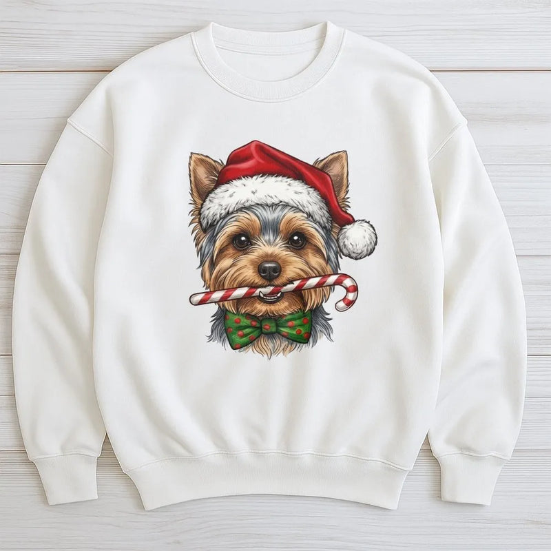 Santa Hat Yorkie Dog Crewneck, Yorkie Christmas Sweatshirt, Adorable Holiday Yorkie Pullover, Christmas Dog Sweater, Xmas Present for Dog Lover