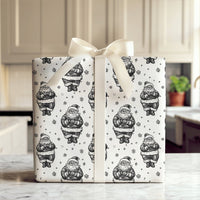 Black and White Christmas Gift Wrap Roll, Vintage Santa Wrapping Paper, Retro Santa Snowflake Present Paper, Holiday Sketch Gift Wrap Roll