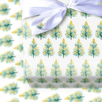 Yellow Christmas Tree Wrapping Paper, Watercolor Teal Tree Wrapping Paper, Modern Holiday Wrapping Paper, Festive Winter Gift Wrap Roll