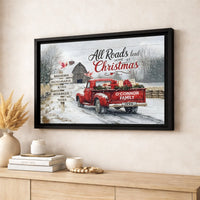 Christmas Cardinals Canvas Wall Art, Custom Family Name Red Truck Canvas, Rustic Holiday Canvas Print, Winter Farmhouse Decor Present