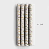 Watercolor Christmas Tree Gift Wrap, Rustic Pine Tree Wrapping Paper, Gold Star Holiday Wrapping Paper, Winter Present Wrapping Paper