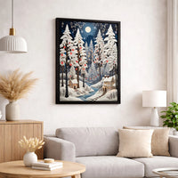 3D Papercut Snowy Forest Cabin Print, Winter Christmas Village Canvas Wall Art, Holiday Wall Decor, Digital Download Poster