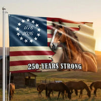 250 Years Strong Horse American Flag | 1776-2026 Betsy Ross Design | UV-Resistant Polyester | Patriotic Farm & Garden Decor Gift