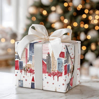 Windy City Christmas Gift Wrap, Chicago Skyline Wrapping Paper, Watercolor Chicago Winter Wrapping Paper, Cityscape Holiday Gift Wrap Roll