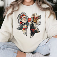 Vintage Holiday Sweatshirt, Christmas Bow Sweatshirt, Santa Reindeer Sweatshirt, Adorable Xmas Graphic Crewneck, Comfy Holiday Present for Her