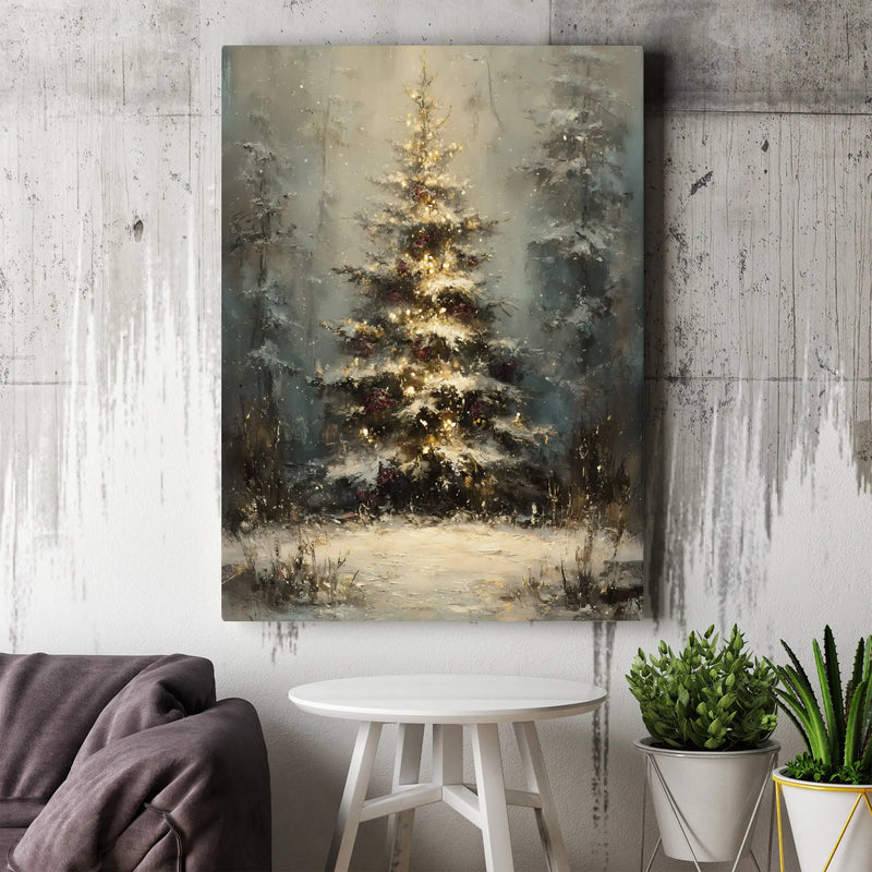 Snowy Winter Forest Oil Painting Print, Christmas Tree Canvas Wall Art, Holiday Tree Digital Download, Comfy Festive Christmas Decor Present