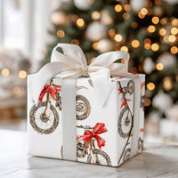 Dirt Bike with Bow Holiday Gift Wrap, Motocross Christmas Wrapping Paper, Red Dirtbike Xmas Wrapping Paper, Biker Holiday Present Paper Roll