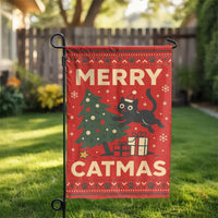 Humorous Black Cat Christmas Garden Flag, Merry Catmas Garden Flag, Holiday Kitten Garden Flag, Winter Xmas Yard Banner, Cat Lover Present