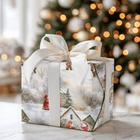 Snowy Town Holiday Gift Wrap, Vintage Village Christmas Wrapping Paper, Watercolor Xmas Wrapping Paper, Nostalgic Church Winter Gift Wrap