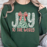 Plaid Bow Christmas Tree Crewneck, Joy to the World Sweatshirt, Christian Holiday Sweatshirt, Religious Merry Xmas Pullover for Women