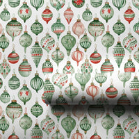 Red and Green Baubles Gift Wrap, Watercolor Ornament Wrapping Paper, Festive Christmas Tree Wrapping Paper, Retro Holiday Wrapping Paper