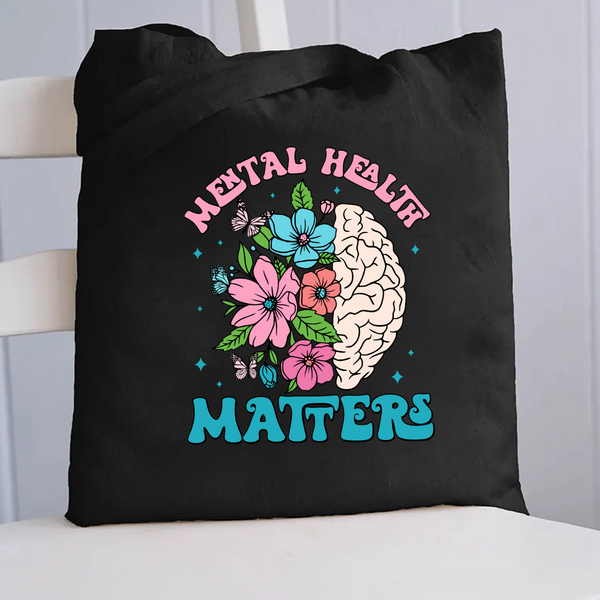 Floral Brain Mental Health Matters Canvas Tote Bag