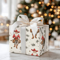 Western Watercolor Christmas Gift Wrap, Cowboy Santa Wrapping Paper, Rustic Holiday Santa Wrapping Paper, Country Cowgirl Xmas Gift Wrap